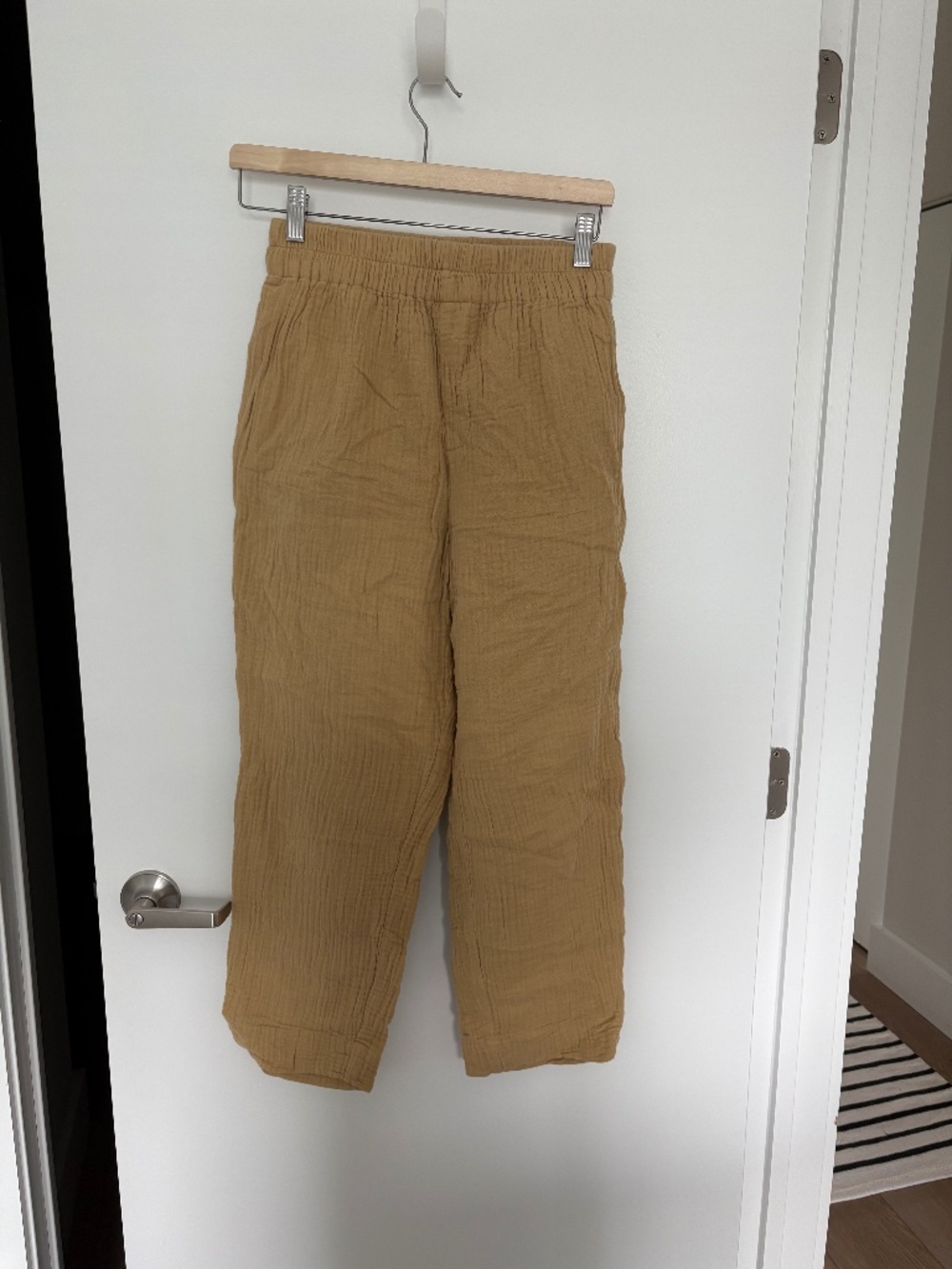 Madewell Lightspun Tapered Huston Pull-On Crop Pants, Desert Dune, Size XS